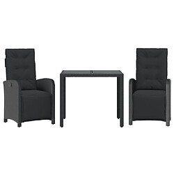 Maison Chic Ensemble de bistro 3 pcs avec coussins,Table + chaises + coussins de jardin noir résine tressée -GKD379249