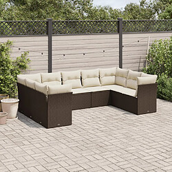 vidaXL Salon de jardin avec coussins 9 pcs marron résine tressée