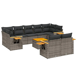 vidaXL Salon de jardin avec coussins 10 pcs gris résine tressée