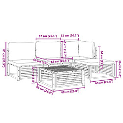 vidaXL Salon de jardin avec coussins 5 pcs Bois d'acacia solide pas cher