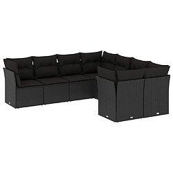 vidaXL Salon de jardin 8 pcs avec coussins noir résine tressée