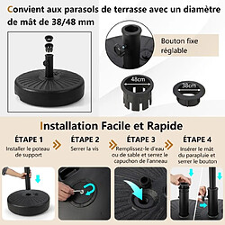 Helloshop26 Pied de parasol lourd pour parasol 38/48 mm socle parasol extérieur en HDPE rempli de 28 kg sable 18 litres eau 50 x h30 cm 20_0009074 pas cher