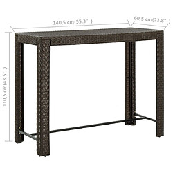 vidaXL Table de bar de jardin Marron 140,5x60,5x110,5cm Résine tressée pas cher