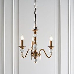 Interiors 1900 Suspension 3 ampoules Polina, laiton antique et cristal