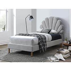 Vente-Unique Lit coquillage 90 x 190 cm - Velours - Gris clair + Matelas - MOANA