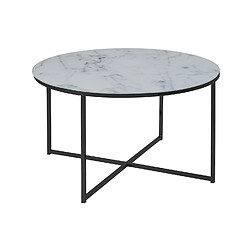 Toilinux Table basse ronde en verre effet marbre - Diam. 80 cm - Blanc et Noir