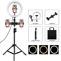 Yonis Kit Lumière Anneau LED 26cm Avec Support Double Téléphone et Trépied 1.1m Pour Vlogging