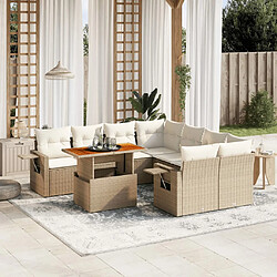 vidaXL Salon de jardin avec coussins 9 pcs beige résine tressée 