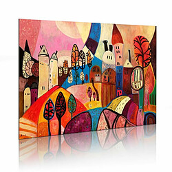 Paris Prix Tableau Peint à la Main Village Multicolore 60x90cm