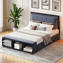 Sweiko Lit 140x200 cm Lit adulte lit double tête de lit réglable en hauteur avec repose-pieds rangements amovibles gris 