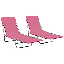 vidaXL Chaises longues pliables lot de 2 Acier et tissu Rose