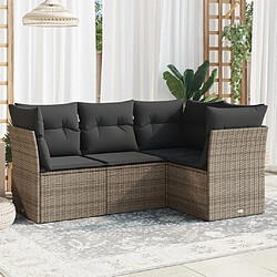 vidaXL Salon de jardin 4 pcs avec coussins gris résine tressée 