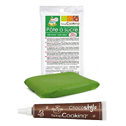 Scrapcooking Stylo chocolat + Pâte à sucre vert foncé 100 g 