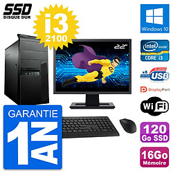 PC Tour Lenovo M91p Ecran 22" Intel i3-2100 RAM 16Go SSD 120Go Windows 10 Wifi · Occasion 