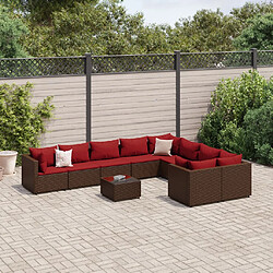 vidaXL Salon de jardin 10 pcs avec coussins marron résine tressée 