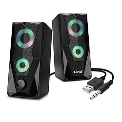 Enceinte filaire Jack 3.5mm + USB LED RVB 3W x 2 Bouton intégré LinQ A5005 Noir