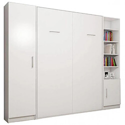 Inside 75 Composition armoire lit escamotable SMART-V2 blanc mat Couchage 140cm 2 colonnes rangements 