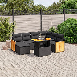 vidaXL Salon de jardin 8 pcs avec coussins noir résine tressée