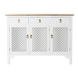 Pegane Commode en bois sapin blanc avec 3 portes et 3 tiroirs - Largeur 120 x Hauteur 90 x Profondeur 45cm