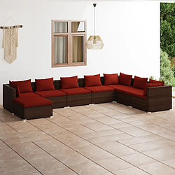 vidaXL Salon de jardin 8 pcs avec coussins résine tressée marron