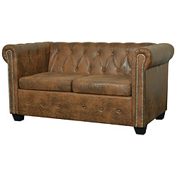 vidaXL Canapé Chesterfield 2 places cuir artificiel marron 