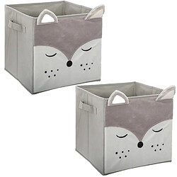 Toilinux Lot de 2 Boîtes de rangement enfant design velours Douceur - L. 29 x l. 29 cm - Gris Toilinux - Lot de 2 Boîtes de rangement enfant design velours Douceur - L. 29 x l. 29 cm - Gris - Design