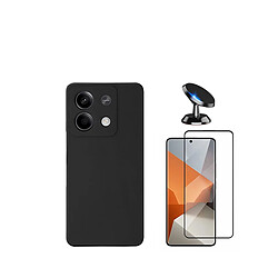 Kit de film en verre trempé de la couverture 5D + couvercle de silicone liquide + SuppOrt Magnétique Phonecare pour Xiaomi Redmi Note 13 - le noir 