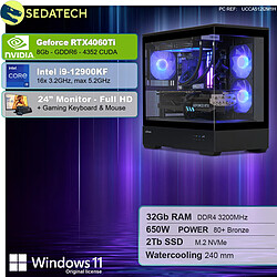 Sedatech Pack PC Gamer V360 • Intel i9-12900KF • RTX4060Ti • 32Go RAM • 2To SSD M.2 • Windows 11 • Moniteur 24"