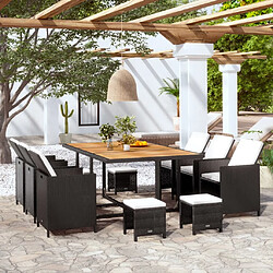 vidaXL Salon de jardin encastrable 11 pcs Rotin et bois d'acacia Noir