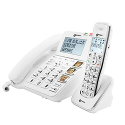 Geemarc Téléphone Fixe Senior Amplifié + Combiné Additionnel Répondeur Blanc