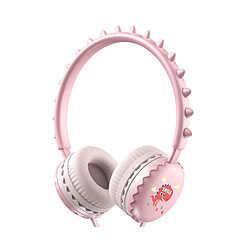 LUUCOZK Casque supra-auriculaire en forme de dinosaure mignon pour téléphone portable Casque filaire universel 3,5 mm - Rose