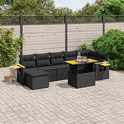 vidaXL Salon de jardin 8 pcs avec coussins noir résine tressée