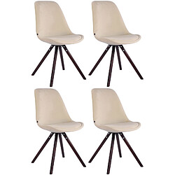 Decoshop26 4 chaises de salle à manger style scandinave en velours crème pieds rond en bois marron CDS10319