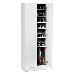 Pegane Armoire à chaussures, meuble à chaussures avec 2 portes coloris blanc - longueur 60 x profondeur 35 x hauteur 170 cm