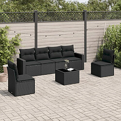 vidaXL Salon de jardin 7 pcs avec coussins noir résine tressée