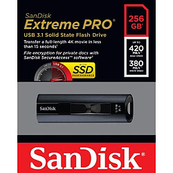 Clé USB - SANDISK - Extreme Pro - 256 Go - USB 3.1 - Vitesse de lecture 420 Mo/s - Slide - Noir