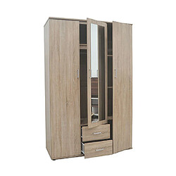 Acheter Mes Armoire 3 portes 2 tiroirs 1 miroir 120x52x185 cm décor chêne