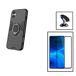 PHONECARE Kit Film Verre Trempé 5D Full Cover + Coque 3X1 Military Defender + Support Magnétique de Voiture pour Samsung Galaxy A04e - Noir