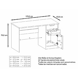 Mpc Bureau Noir Mat Et Aspect Chêne (lxhxp) : (129 X 76 X 60 Cm) pas cher