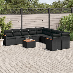 vidaXL Salon de jardin 11 pcs avec coussins noir résine tressée 