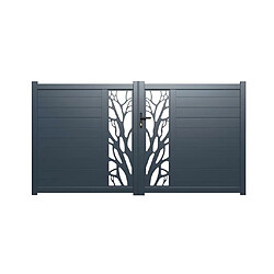 Vente-Unique Portail battant aluminium semi ajouré à motifs L357 x H172 cm anthracite LABRIT II pas cher