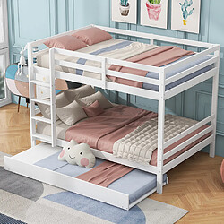 Sweiko Lit d'enfant Lit superposés Lit jeune 140x200 cm Lits d'enfant avec lit gigogne Rampes hautes Blanc pas cher