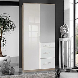 Inside 75 Armoire COOPER 2 portes miroir 3 tiroirs largeur 91 laqué blanc / décor chêne 