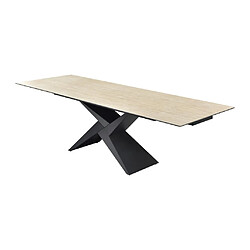 Vente-Unique Table à manger extensible 6 à 10 personnes en céramique, verre et métal - Effet travertin beige et Noir - LIONIZA de Maison Céphy pas cher