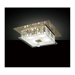 Luminaire Center Plafonnier Tosca carré 4 Ampoules laiton antique/verre/cristal Coloris : laiton antique, transparent/verre dépoli Coloris de l'abat jour : givré/transparent Longueur en Cm : 36 Largeur en Cm : 36 Hauteur en Cm : 18 Poids en Kilo