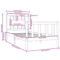 vidaXL Cadre de lit Noir Bois massif 75x190 cm Petit simple pas cher