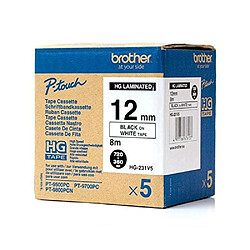 Ruban encreur Brother HGe-231V5 Couleur de ruban: blanc Couleur de police décriture:noir 12 mm 8 m, set de 5 