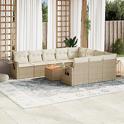 vidaXL Salon de jardin 11 pcs avec coussins beige résine tressée