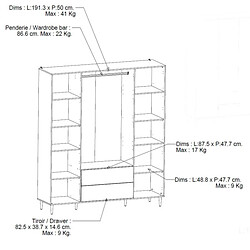 Avis Dansmamaison Armoire penderie 4 portes battantes + 2 tiroirs Chêne clair - GONSAI