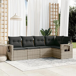 vidaXL Salon de jardin 5 pcs avec coussins gris clair résine tressée 